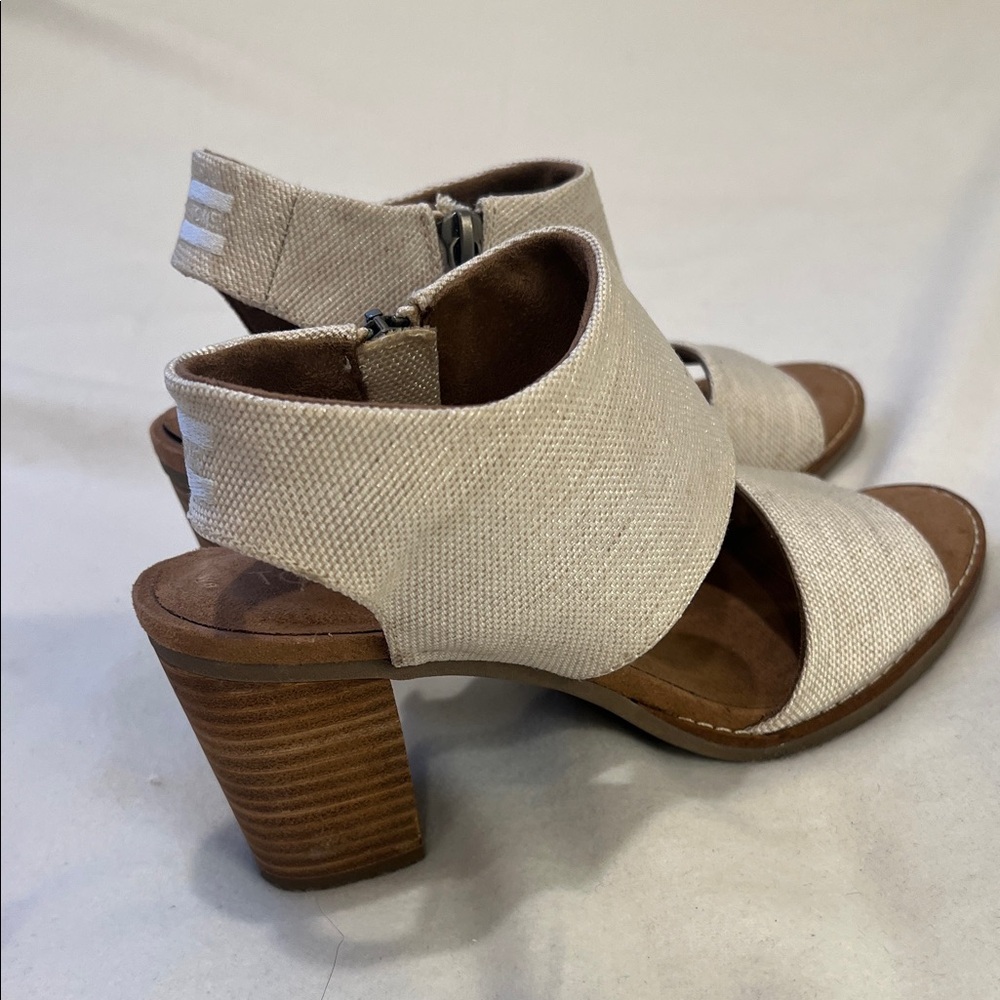 Tom’s Majorca Women's Neutral Fabric Block Heel Sandals - Beige Womens 8 - Picture 3 of 8